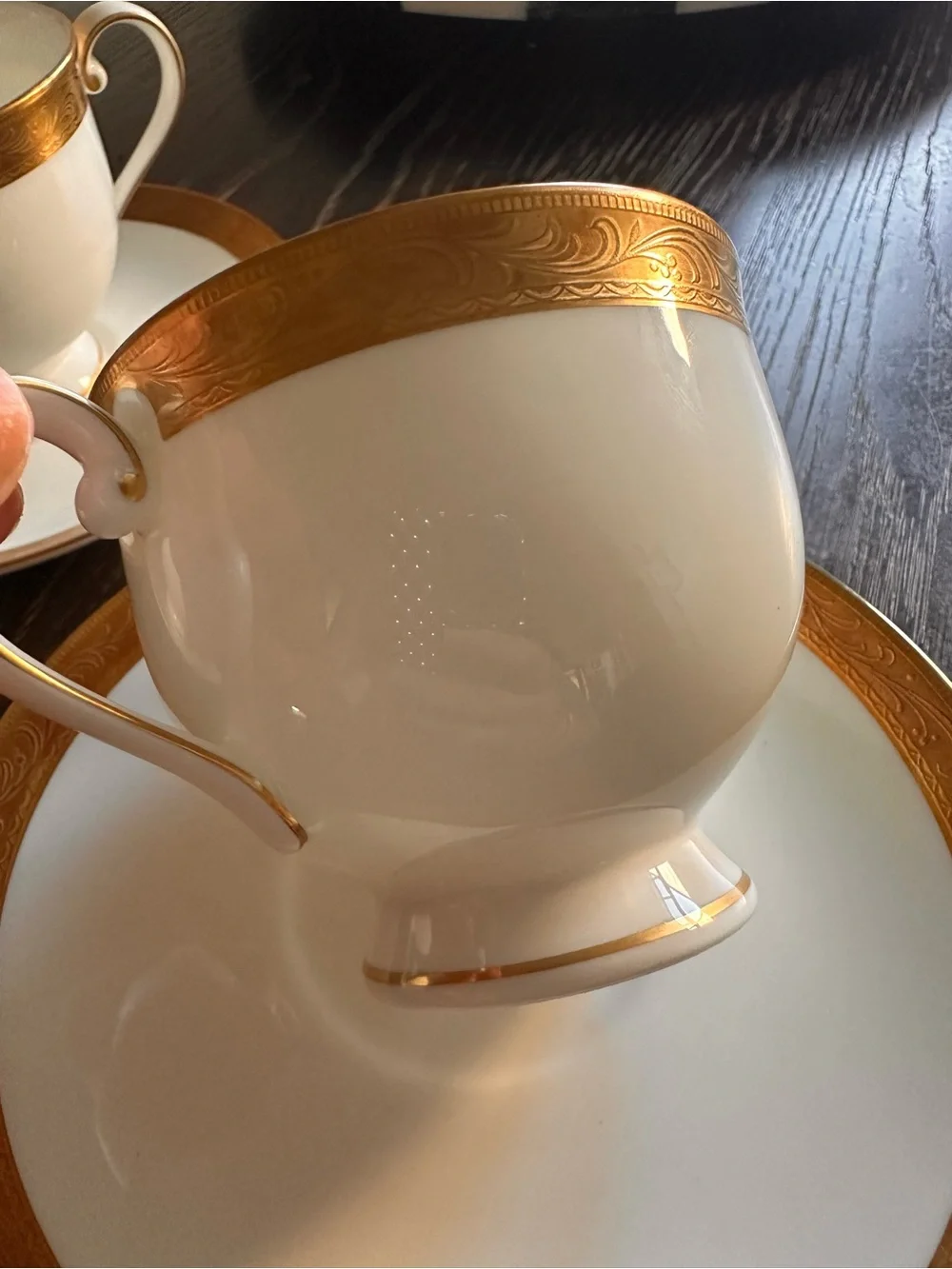 Mikasa Crown Jewel Gold Rimmed Teacup and Saucer Set x3